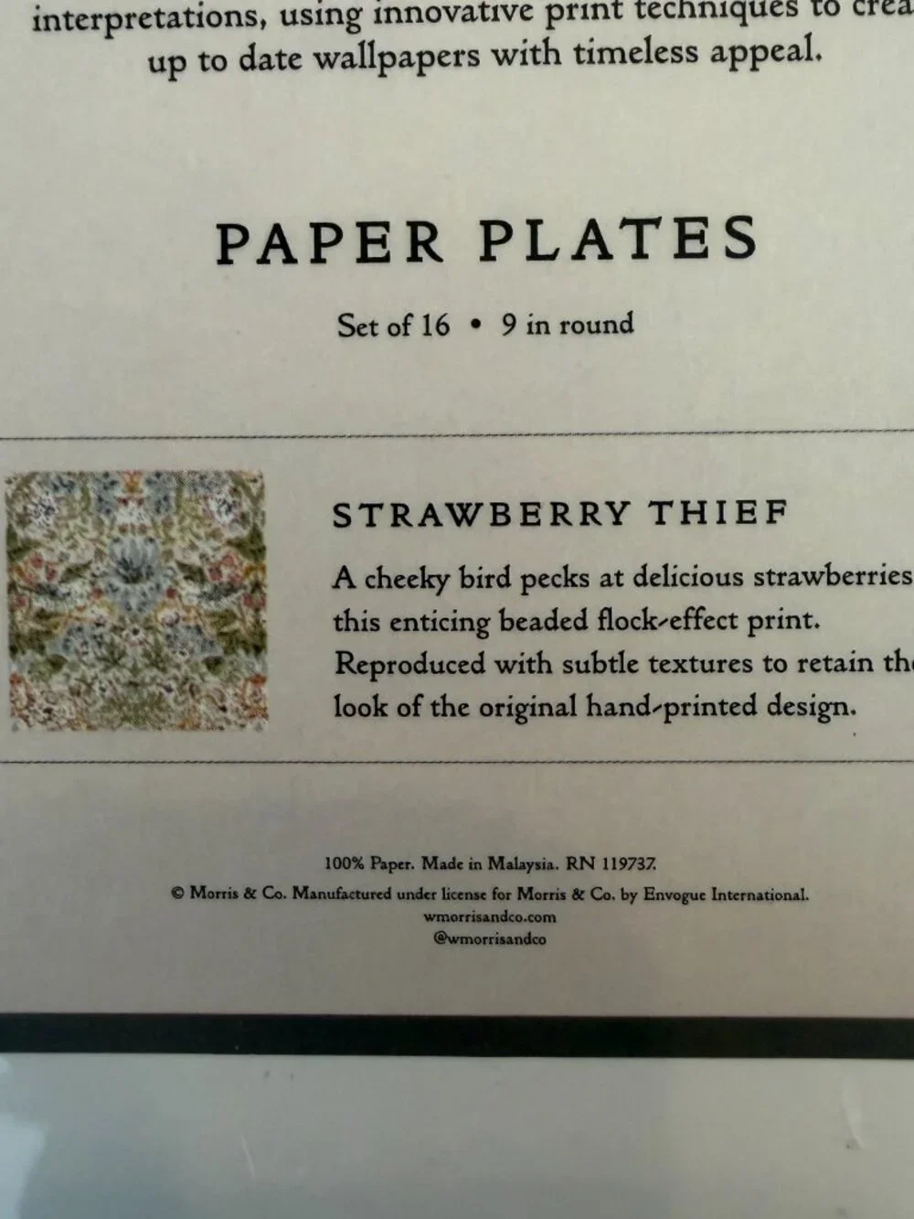 William Morris & Co Strawberry Thief Paper Plates 16 Count 9